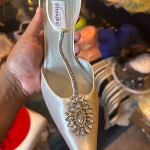 Women's White Satin Embellished Heels